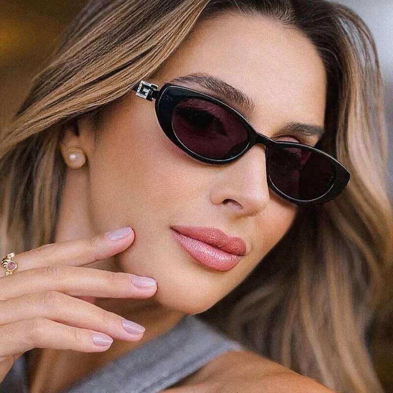 European and American New Street Style Diamond Oval Small Frame Glasses Fashionable Women's Anti-Uv Sunglasses 26W0224