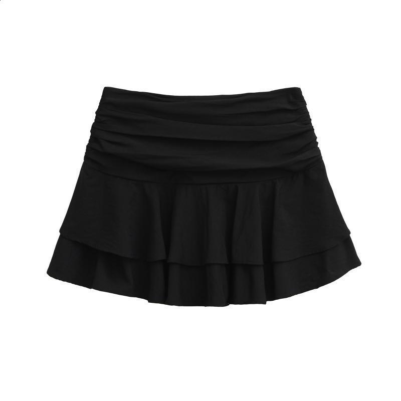 Sicilian-style nylon pleated layered decorative short skirt for women summer anti-exposure mid-waist skirt 241202