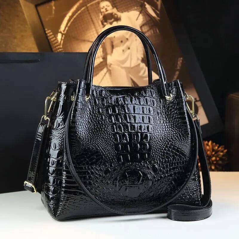 New Tote For Women Crocodile Print Textured Bucket Retro Shoulder Bag Fashion Handbag