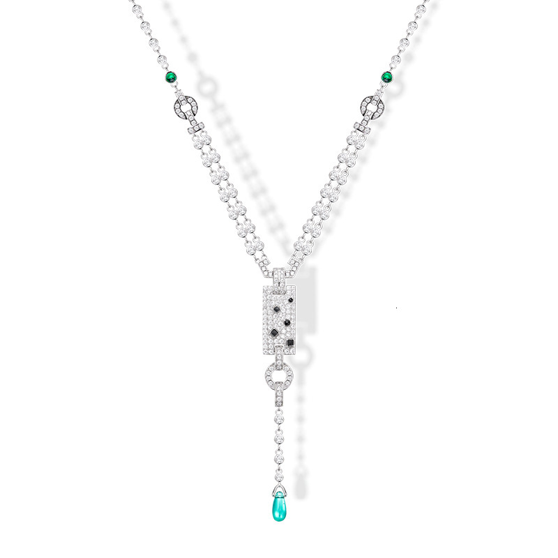 Necklace Double-Chain Print Necklace, Gold-Plated With Black Enamel Necklace, Unique Retro Leopard Element Collarbone Chain Necklace