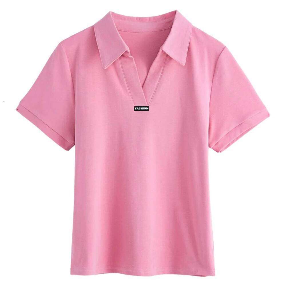 European Station Polo Neck Short sleeved T-shirt Women's Summer New Fashion Light Loose Large Cotton V-neck Casual Top 26W0224