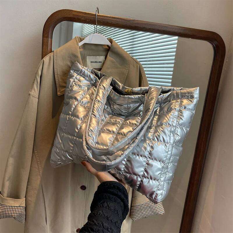 Winter Women Down Messenger Quilted Space Cotton Padded Tote Shoulder Bag Female Large Capacity Fluffy Top-handle Bags 2023 Z260224