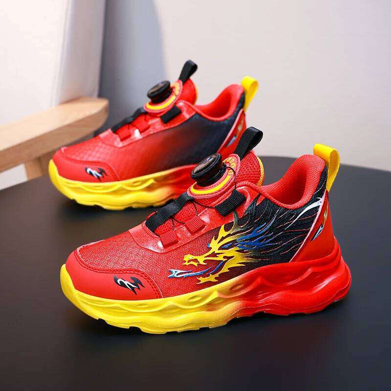 Childrens Sports Autumn Anti Slip Breathable New Student Rotating Button Boys Outdoor Shock-absorbing Mesh Running Shoes 26W0224