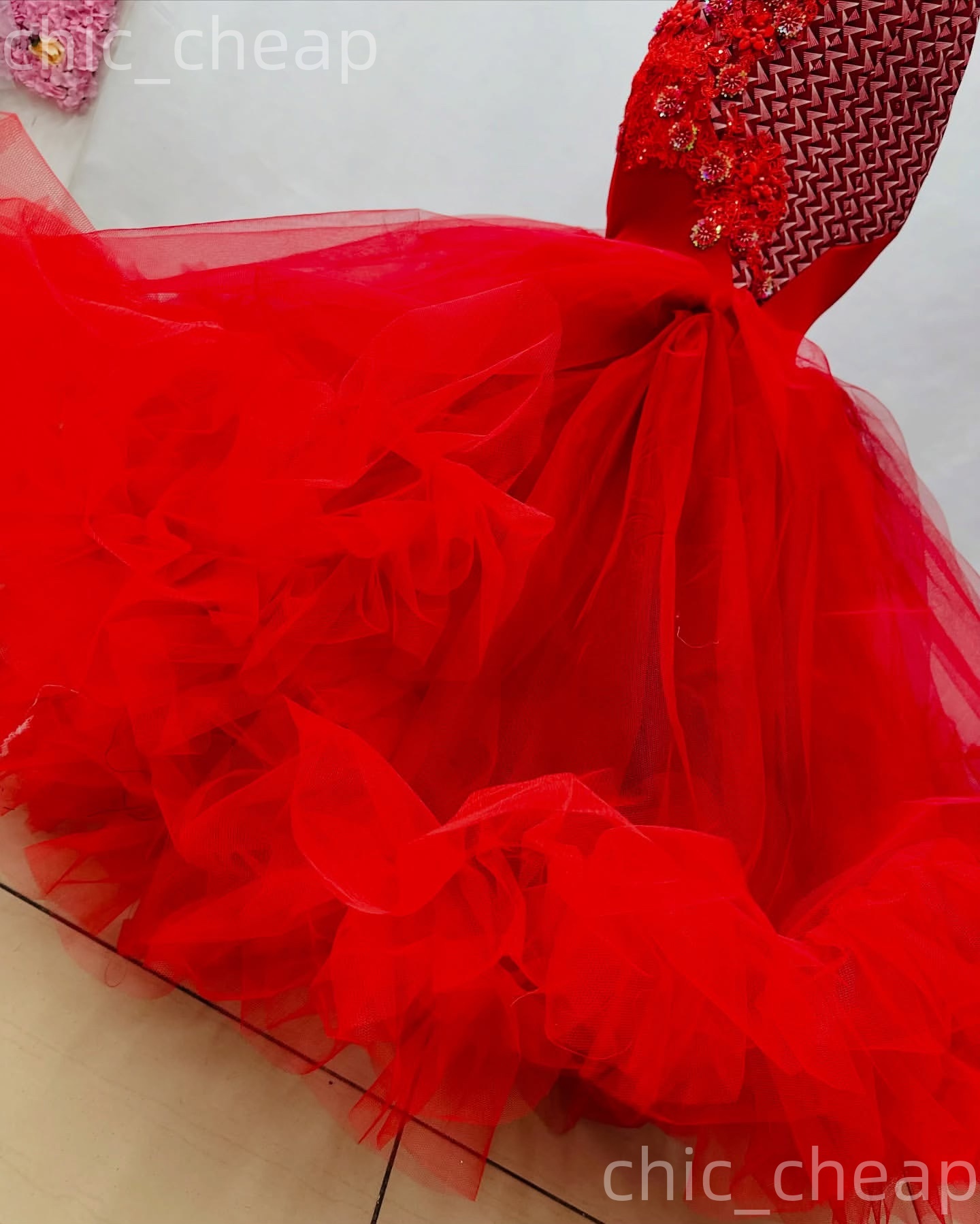 Aso Ebi Red Mermaid Prom Dresses 2026 Printed Flowers Lace Tulle Evening Formal Party Second Birthday Engagement Gowns Dress For Special Occasions ZJ0