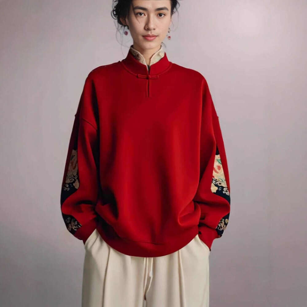 Year Red New Chinese Women's National Style Versatile Sweatshirt Jacket For Women Autumn Winter Hot Fashion Trendy Top