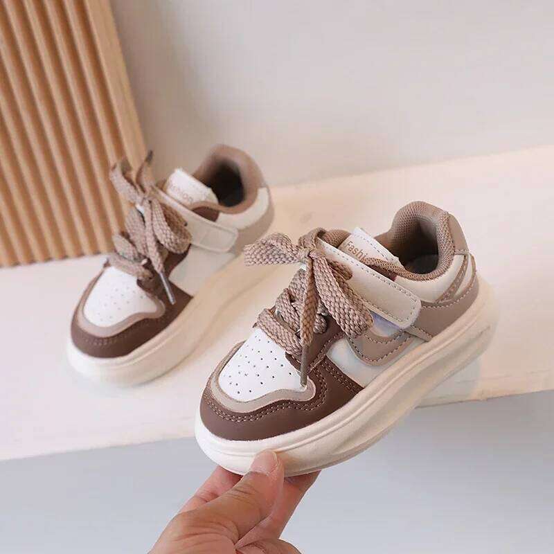Children's Sports Girls 2025 Spring Autumn New Leather PU Leisure Soft Soled Boys Sneakers Baby Girl Casual Shoes 26W0224