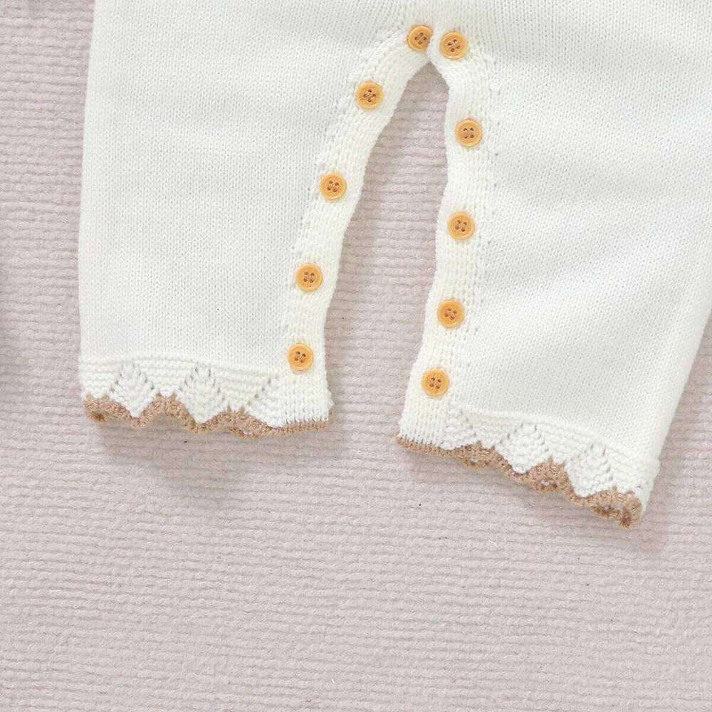 Baby Rompers Knitted Newborn Girls Jumpsuit Long Sleeve Warm Infant Kid Clothing Hat 0-18M Overalls Fashion Ruffles 2pcs Outfits 26H0224