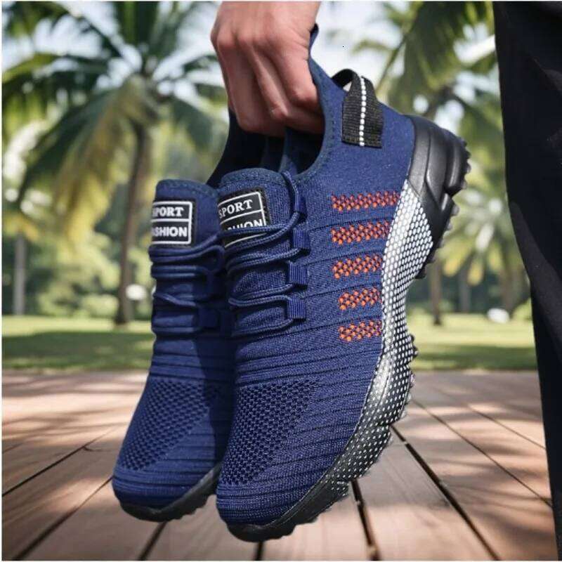 New Trendy Men's Sports Sneakers Lightweight Flexible Classic Fashion Running Shoes Breathable Knitted Upper Athletic Footwear