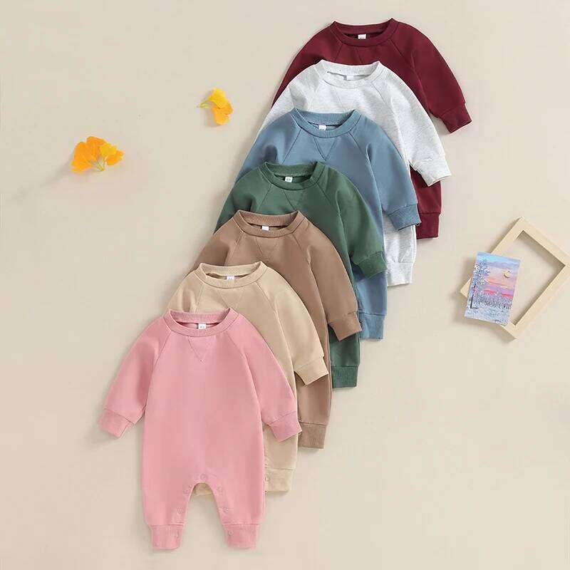Rompers Toddler Girl Overall Jumpsuit Autumn Spring Solid Color Long Sleeve Baby Boys Romper Infant Newborn Clothing 26H0224