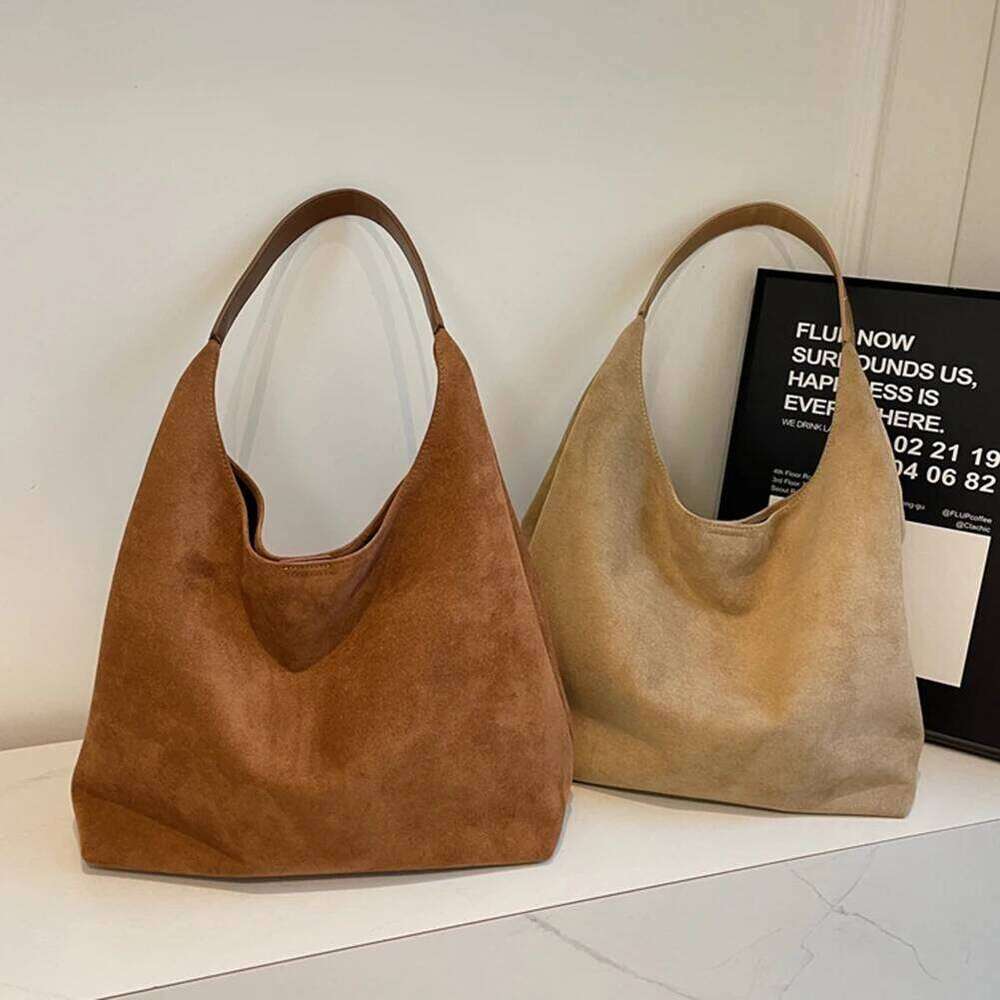 Autumn and Winter Vintage Women Large Capacity Suede Shoulder Casual Commuter Retro Handbags with Pocket Bag Z260224