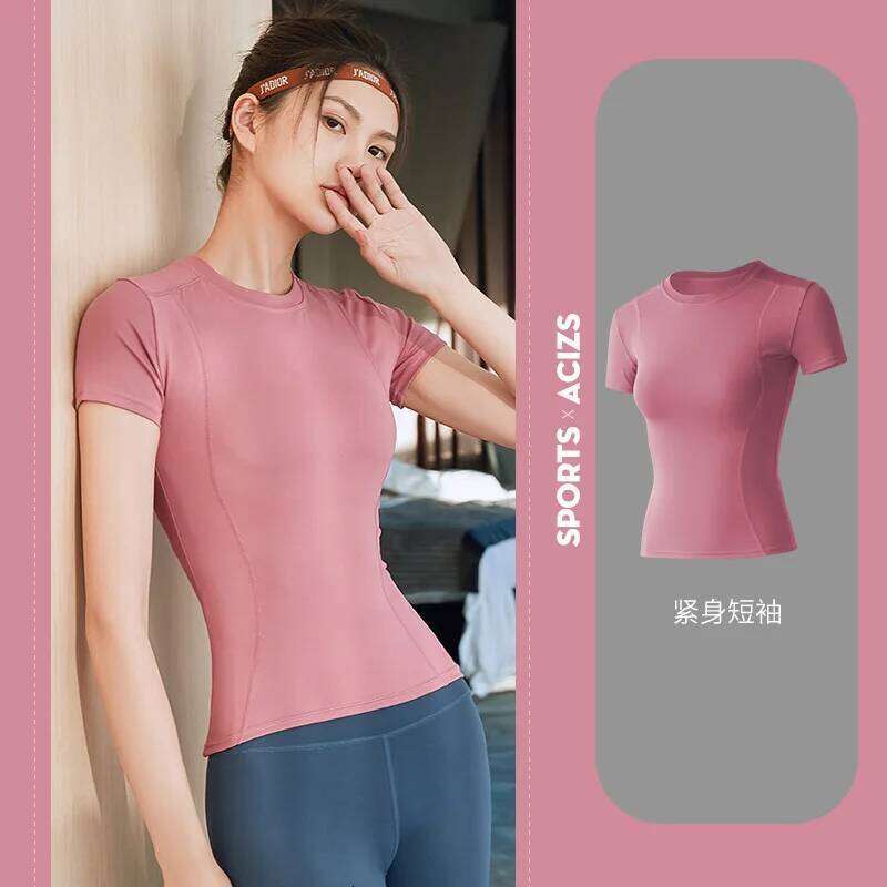 Women's Sports Fitness Clothing Slim Running Sweat Absorbing Skinny Yoga Quick Drying Clothes Short Sleeved T-shirt 26Y0224