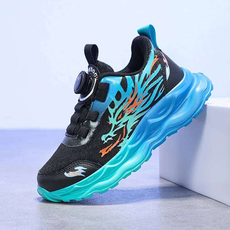 Childrens Sports Autumn Anti Slip Breathable New Student Rotating Button Boys Outdoor Shock-absorbing Mesh Running Shoes 26W0224