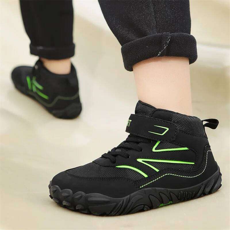 Wide-toe Kid Barefoot Boots Autumn Winter Waterproof Children Hiking Shoes Girls Boys Non-Slip Athletic Walk Trekking Sneakers 26W0224