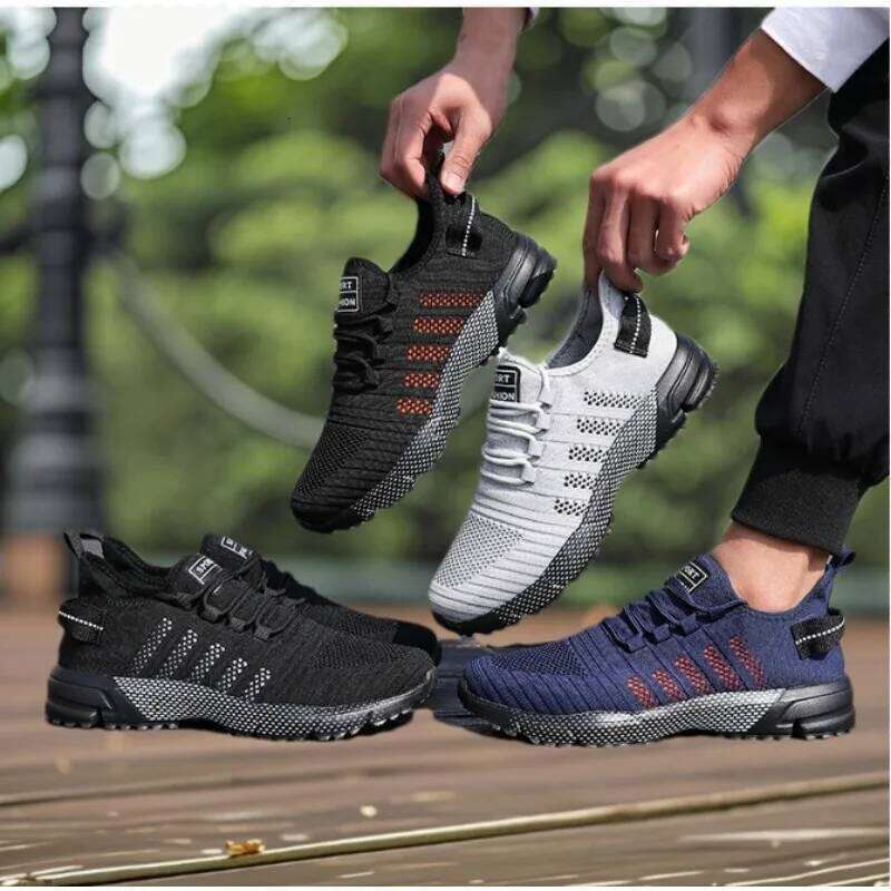 New Trendy Men's Sports Sneakers Lightweight Flexible Classic Fashion Running Shoes Breathable Knitted Upper Athletic Footwear