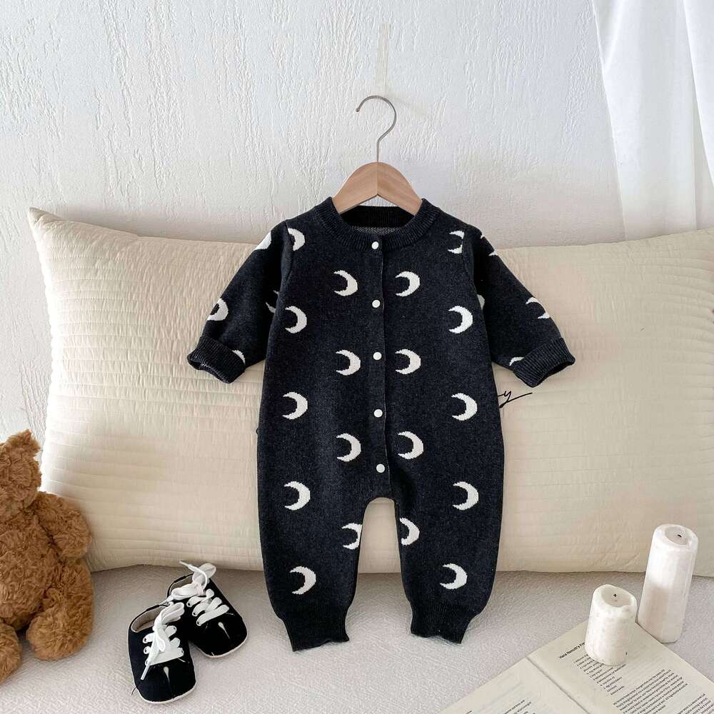 Baby autumn moon-knitted long-sleeved jumpsuits, newborn baby sweaters, crawling suits 26H0224