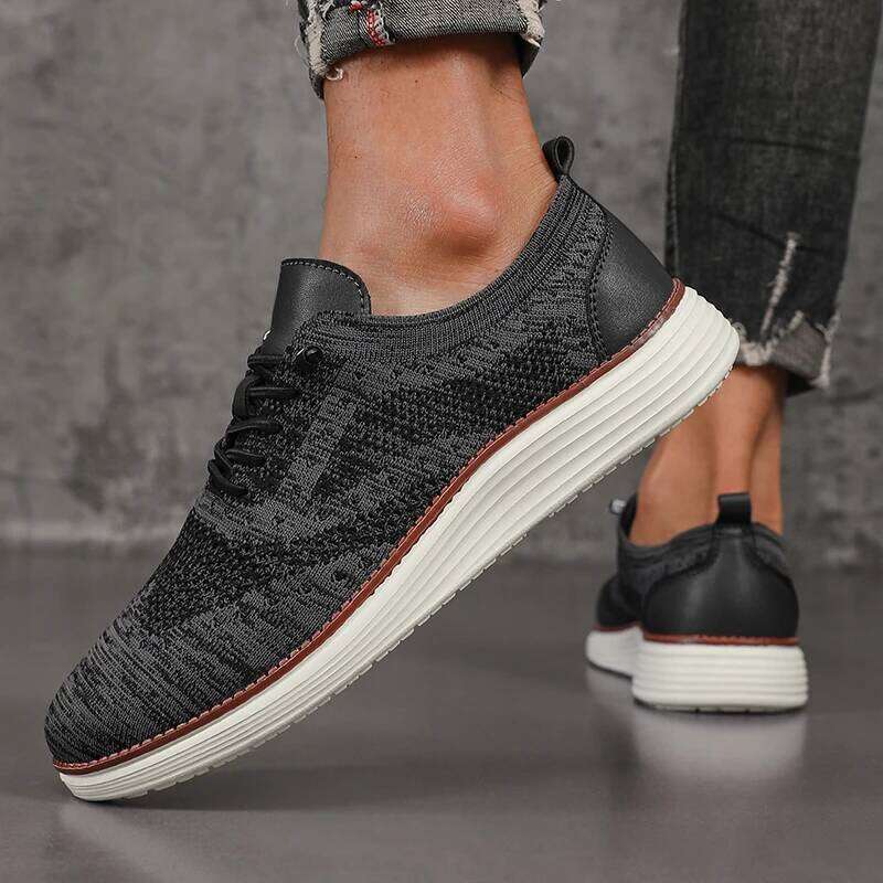 Men's Casual Slip on Breathable Flats Walking Sneakers Lightweight Lace-Up Versatile Business Mesh Light Comfort Shoes Men