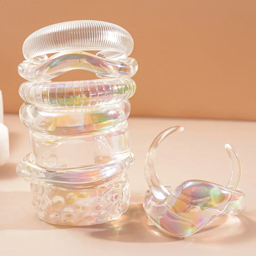 Geometric Transparent AB Colorful Resin Bracelet Personality Irregular Large Wide Cuff Bangle Jewelry for Women 2025 260120