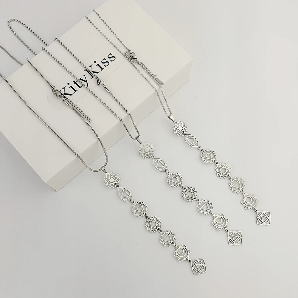 KityKiss 7 Chakra Yoga Necklace Hypoallergenic Gold Pendant for Meditation Boho Spiritual Gift 260208