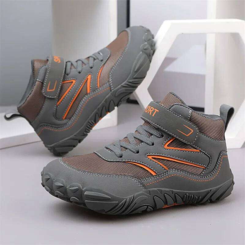 Wide-toe Kid Barefoot Boots Autumn Winter Waterproof Children Hiking Shoes Girls Boys Non-Slip Athletic Walk Trekking Sneakers 26W0224