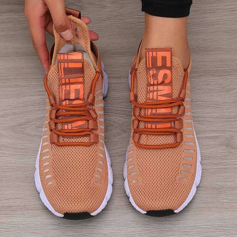 Women's Sneakers Knitted Mesh Breathable Fashionable Lightweight Soft Lace Up Flexible Trendy Exercise Walking Flat Shoes