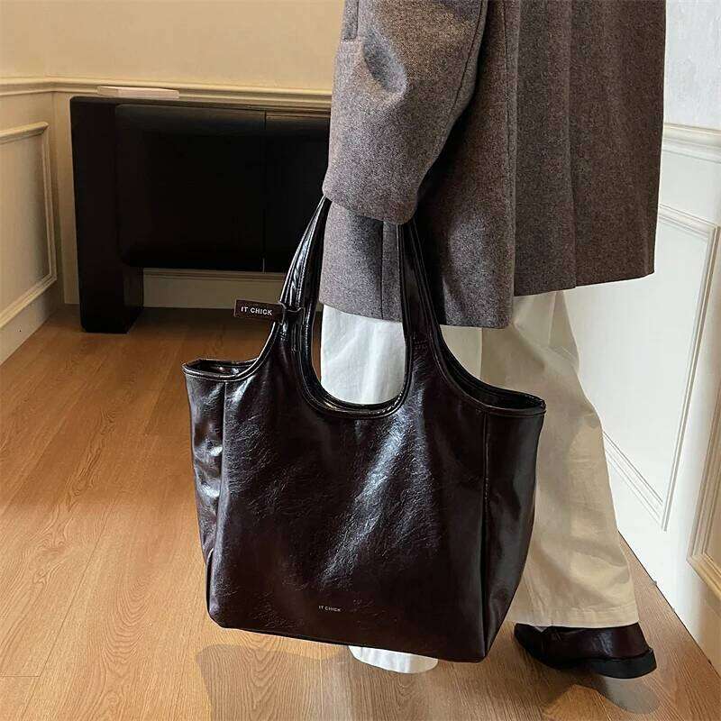 High Quality Big Tote Bags For Women Vintage Style Pure Color Shoulder Bag Large Capacity Shopper Totes Luxury Handbags Z260224