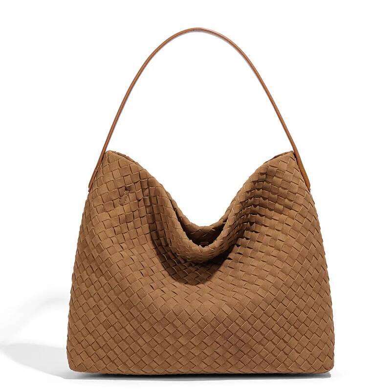 2025 Large-Capacity Woven Shoulder Bag for Women, Commuter Tote, Underarm Bag, Vintage Suede Crossbody Z260224