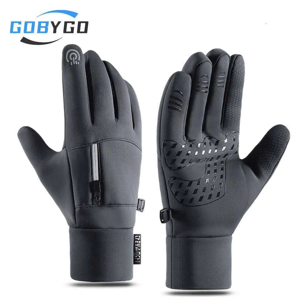 GOBYGO Waterproof Silicone Anti-Slip Cycling Touch Screen Warmth Fleece-Lined Thickened Outdoor Fishing Gloves 26H0224