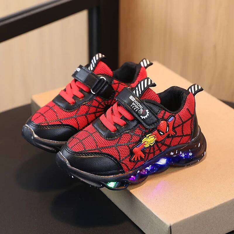 LED Casual Sneakers Red Black For Spring Boys Spiderman Mesh Outdoor Children Lighted Non-slip Shoes Size 21-30 26W0224