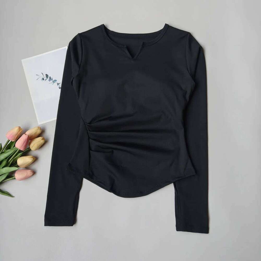 Sexy V-Neck Fitness Top for Women, Slim Fit Tummy Control Long Sleeve, Quick Dry Yoga & Running Shirt 26Y0224