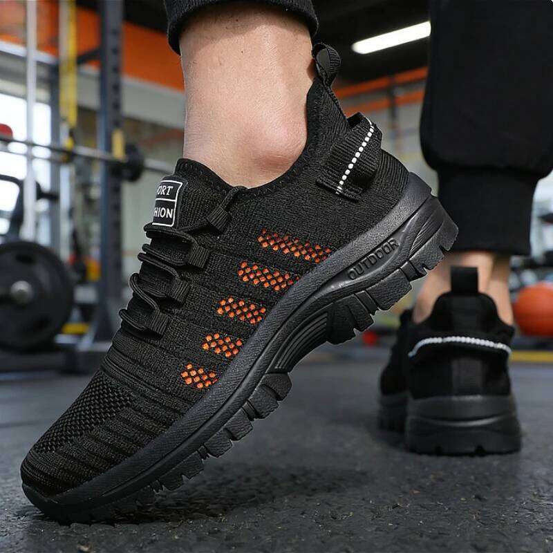 Men's Black Mesh Sports Shoes Breathable Non-Slip Casual Sneakers Lightweight Outdoor Walking Gym Trainers Comfortable Footwear