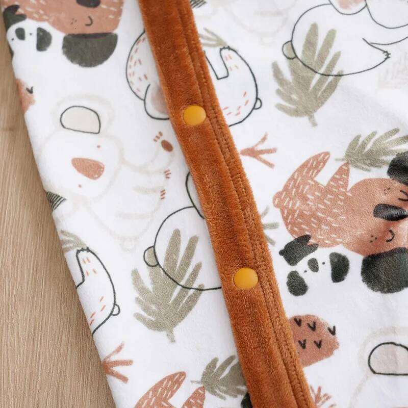 Infant's koala Print 0-18 months Bodysuit Autumn/winter plush and heavy Comfy Long Sleeve Onesie, Baby Boy's Clothing, As Gift 26Y0224