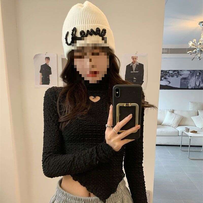 Fangji: A Touch Of Heartiness. Stylish Semi-High Collar Knitted Base Shirt Women, Slim Fit Inner Top For Winter