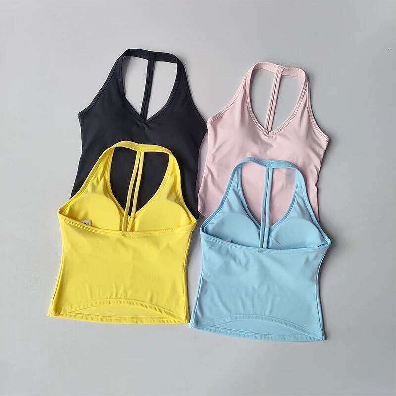 Sports Underwear V-neck Summer Neck Halter Beautiful Yoga Suit Vest Gathering Outside Wearing Running Gym Fitness Bra 26Y0224
