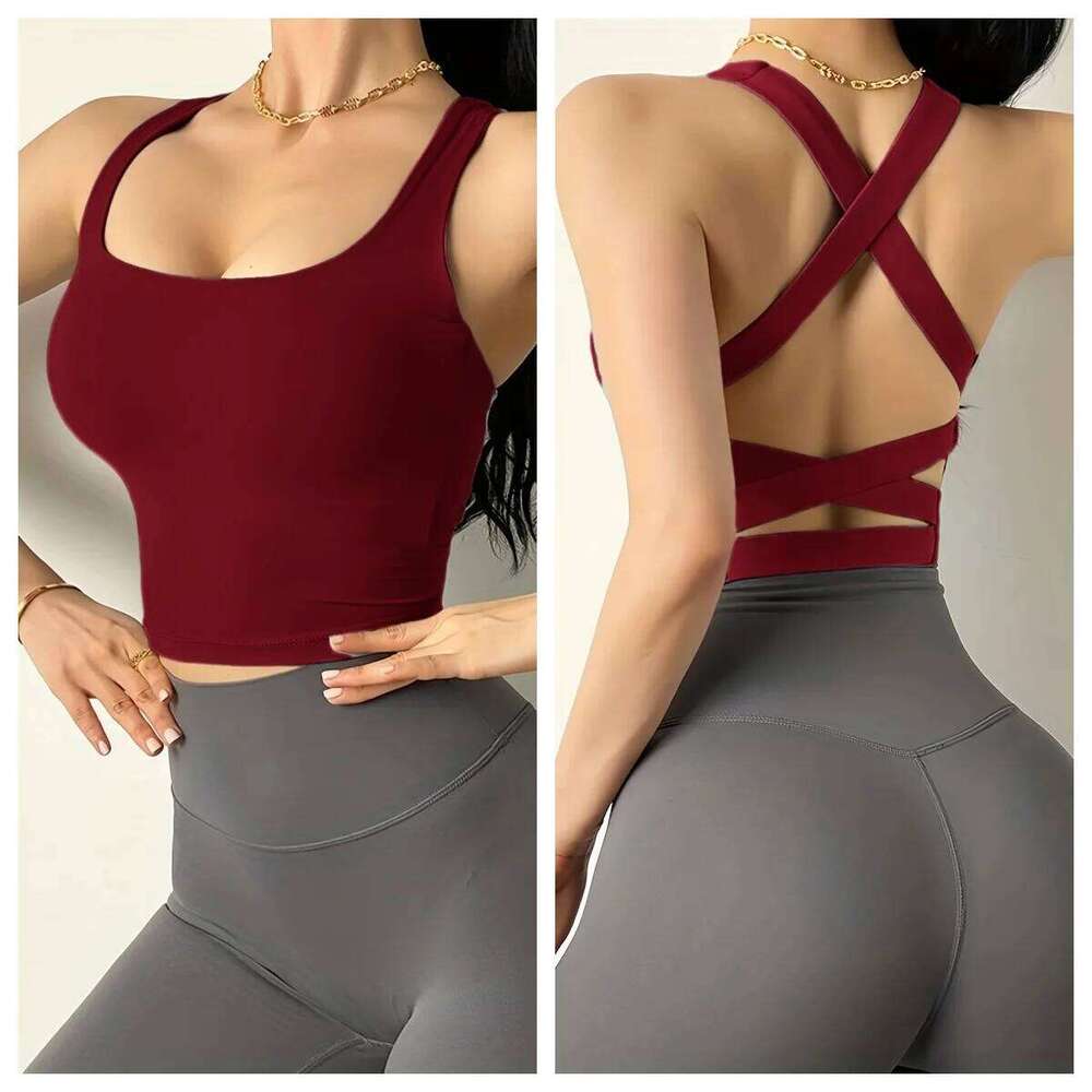 Women's Naked Feel Sports Bra, U-Neck Push Up Racer for Yoga Running, Quick Dry Workout Tank Top 26Y0224