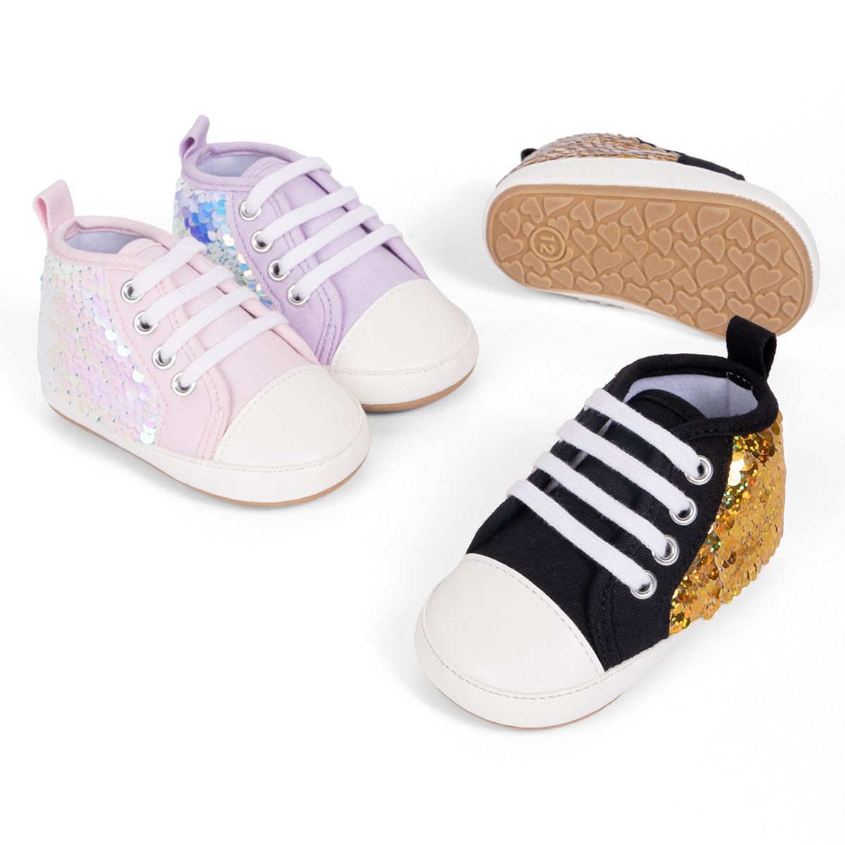 Fashion Sequin Baby Sneakers High Top Anti Slip Soft Soled Infant Boy Girl Shoes Toddler Rubber Comfortable Casual Shoes