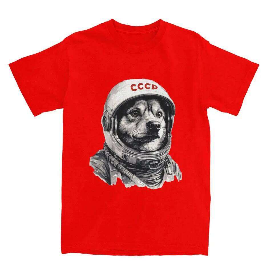 CCCP Rusia Laika Urss Astronauta Dog T-Shirt Men First dog in Space Cotton T-Shirts Summer O-Neck Tees Oversized Clothing H260224