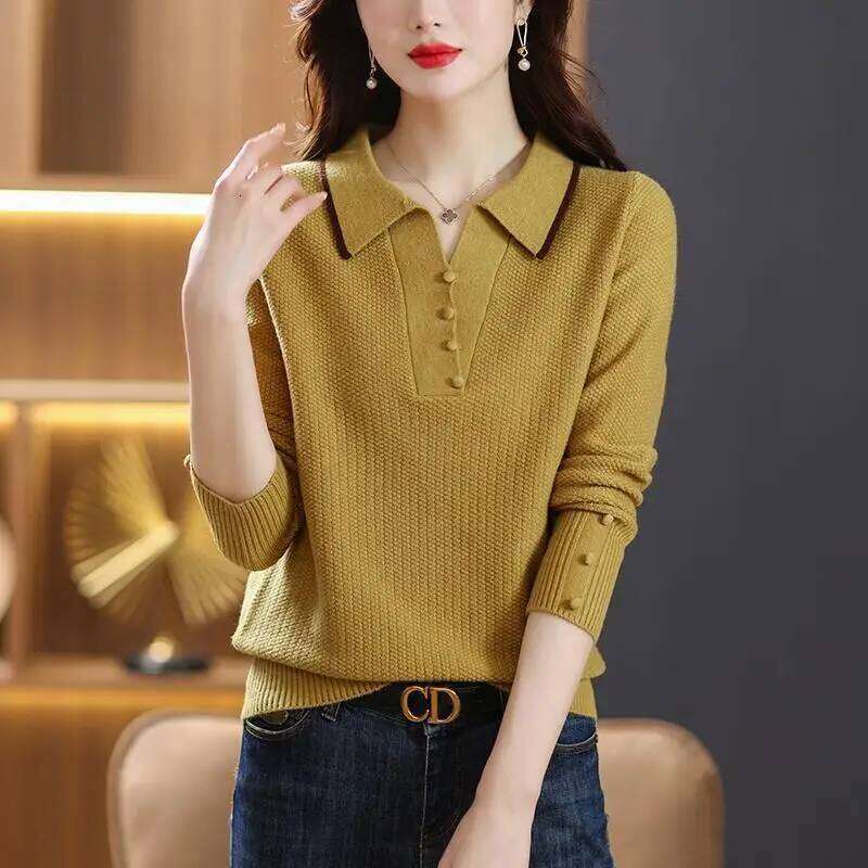 POLO Collar Knitted Top for Women's Fashionable 2025 Autumn and Winter New Style Base Versatile Sweater 26W0224