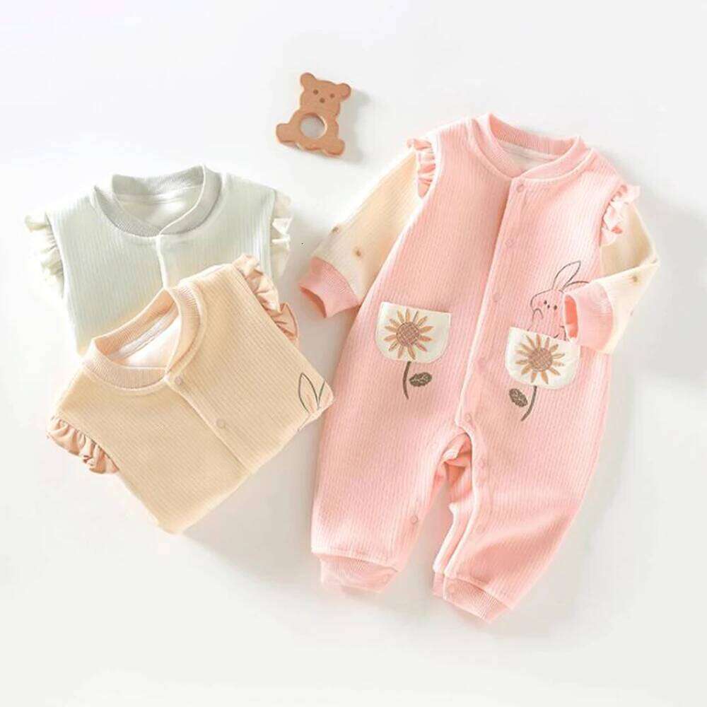 Girl Clothes Winter Autumn Baby Rompers Long Sleeve Floral Ruffles Patchwork Warm Infant Jumpsuits 3-18 Months 26Y0224