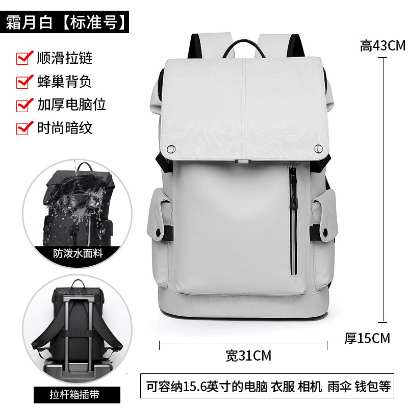 Large Capacity Waterproof Business Backpack Fashion Trendy Texture Casual Commuter Bag Travel High-end Feel Mens Double Shoulder Bag