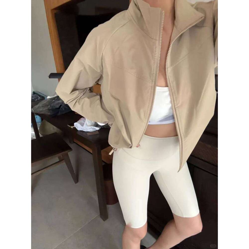 Lightweight Sun Protection Quick-Dry Long Sleeve Short Yoga Fitness , Stand Collar Zipper Loose Fit Outdoor Hiking Coat 26Y0224