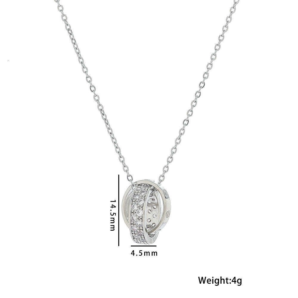 Double Ring Pendant Rose Color Clavicle Chain Women Diamond Necklace