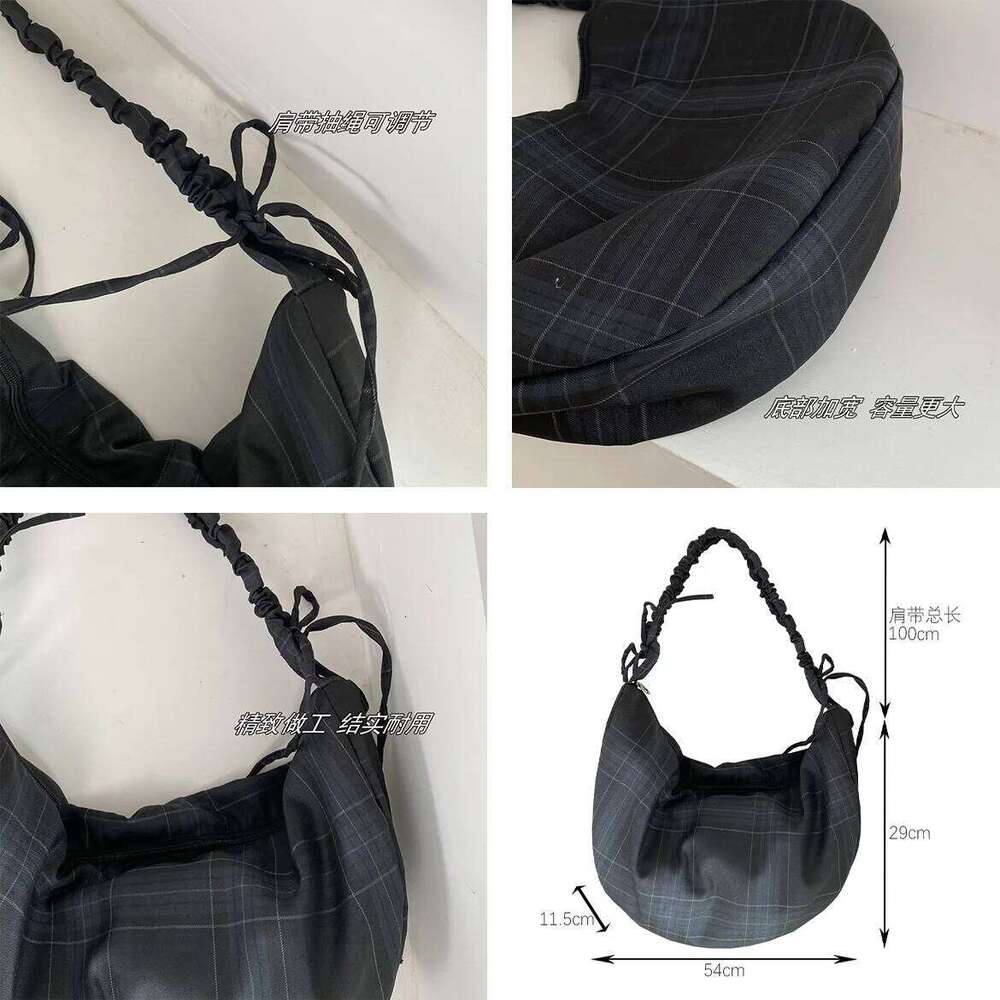 Vintage Plaid Women's Shoulder Crossbody Bags Large Capacity Ladies Pleated Underarm Bag Retro Girls Drawstring Tote Handbags Z260224