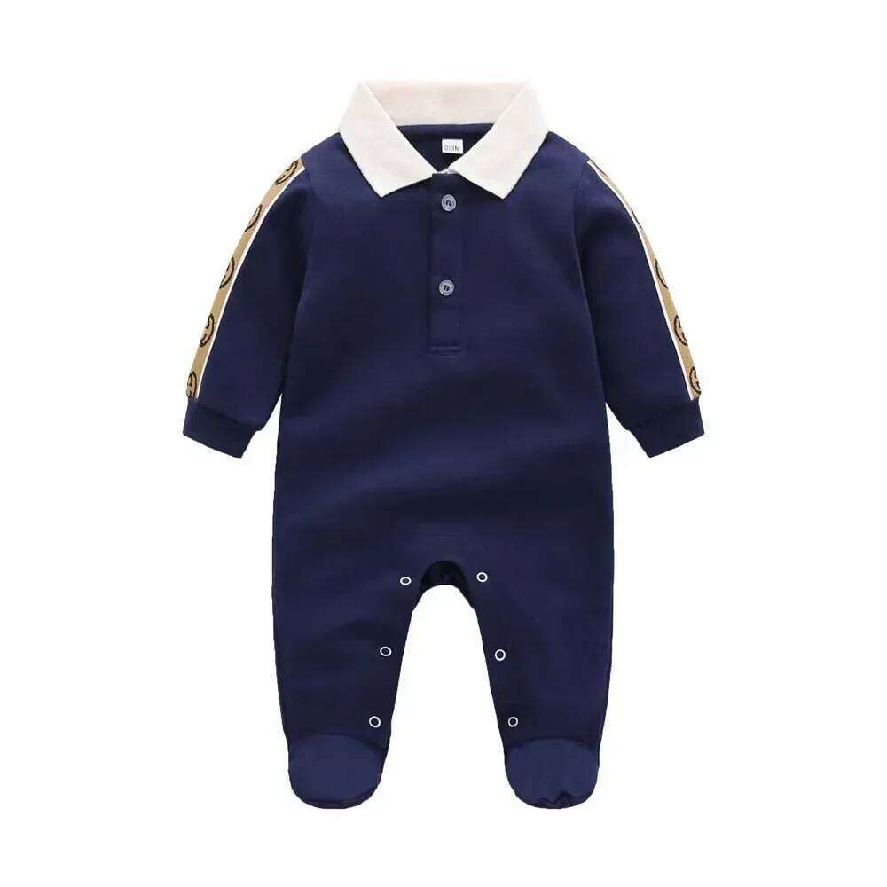 New spring autumn fashion brand style newborn baby clothes dark blue knitted cotton long-sleeved boy and girl romper 0-24 months 26H0224
