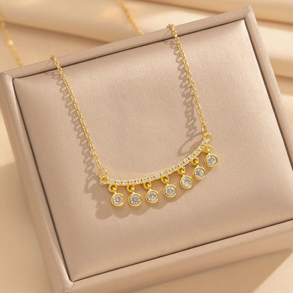 Round Rainbow Zircon Tassel Necklace Fashionable And Versatile O-Chain For Women