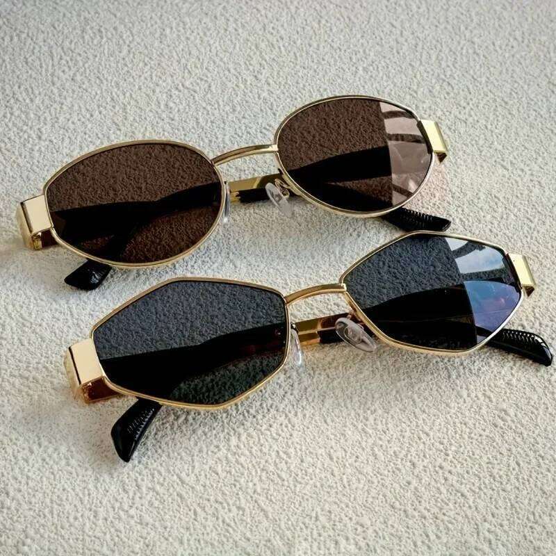 2Pcs Oval & Polygonal Combination Sunglasses, Metal Frame Pc Lenses, Fashionable Wear, Holiday Gifts 26W0224