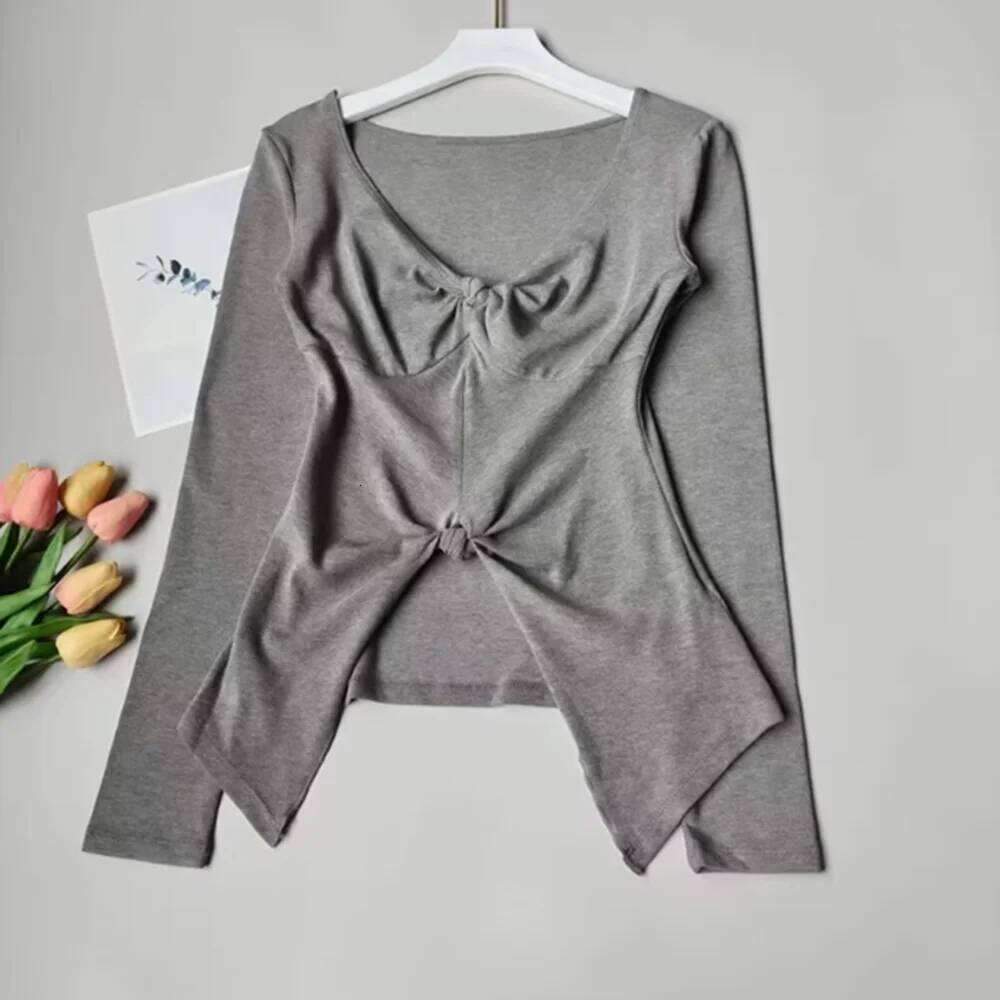 Slim Fit Yoga Top with Double Knot, Women's V-Neck Long Sleeve Workout Shirt, Breathable for Training 26Y0224