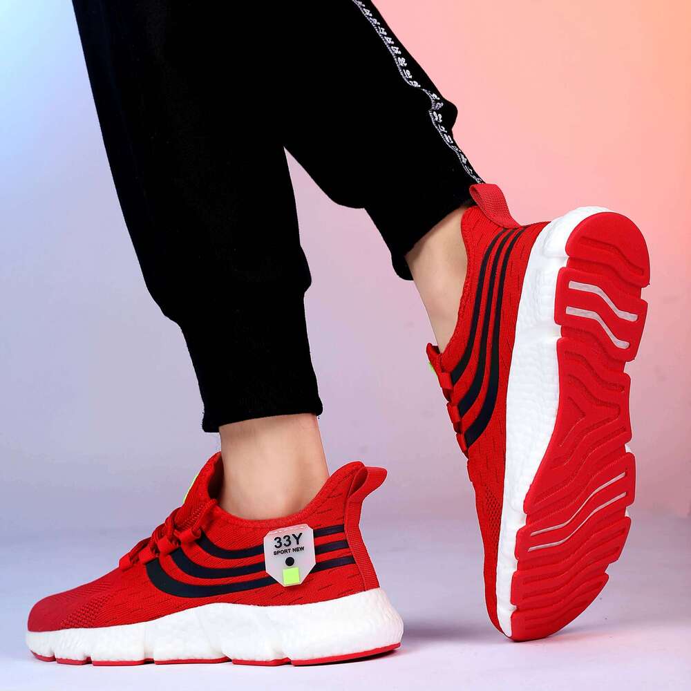 Men's Breathable Knitted Running Striped Fashion Design Lightweight Outdoor Exercise Jogging Training Sports Shoes