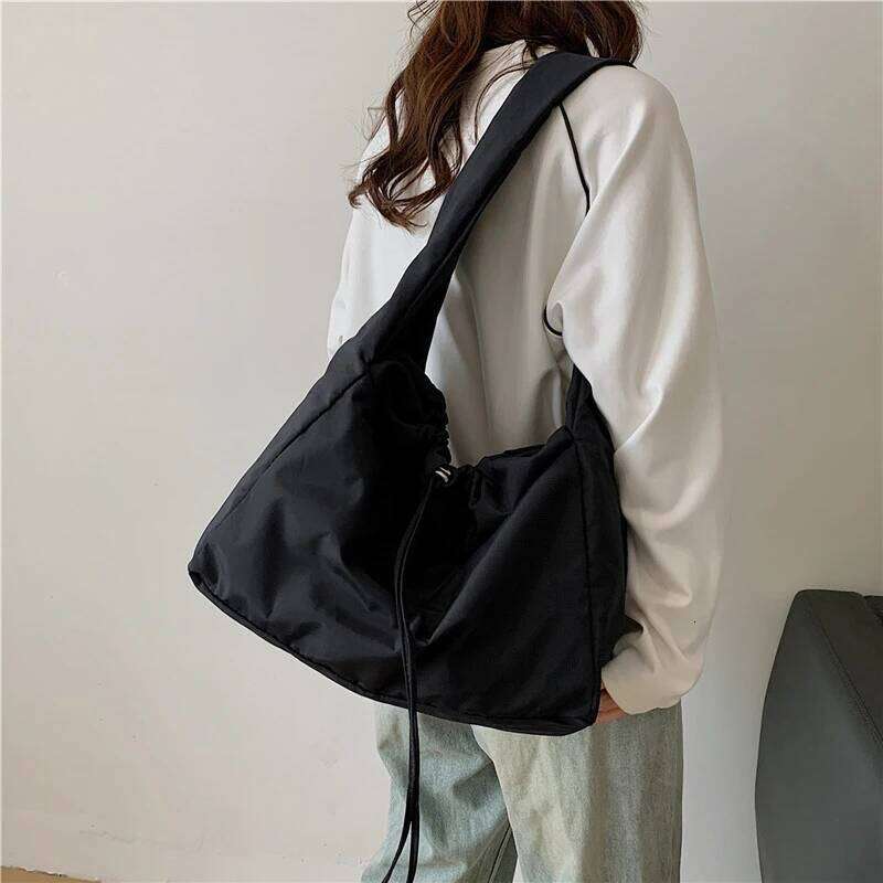Casual Nylon Shoulder Female Large Capacity Crossbody Bag Black Solid Color Tote Travel Portable Handbag Cool Bags Z260224