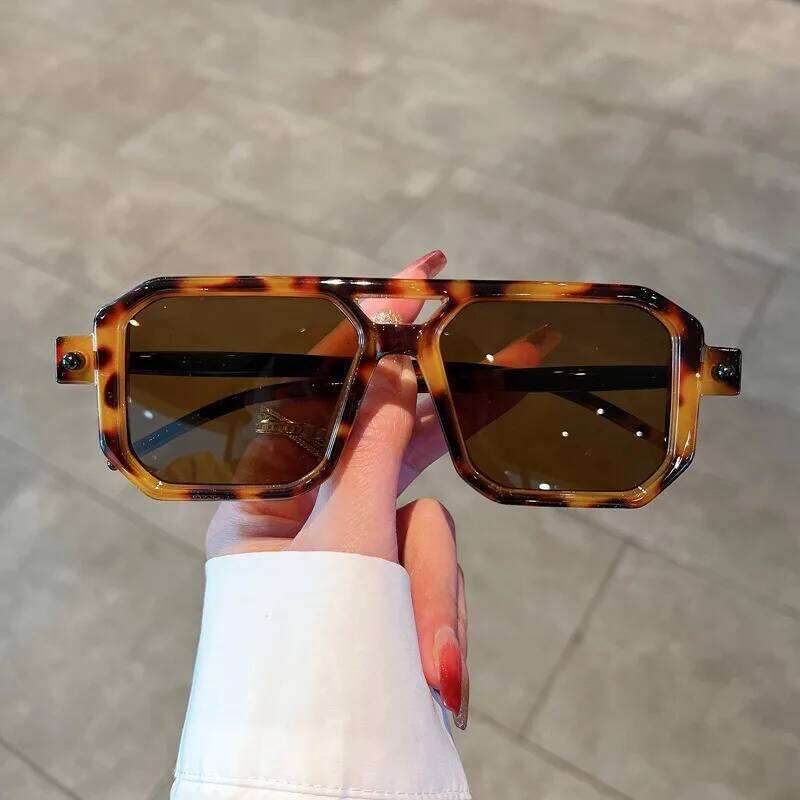 New Double Bridges Square Sunglasses Women Fashion Gradient Shades UV400 Retro Polygon Men Sun Glasses 26W0224