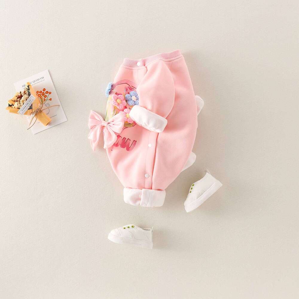 Girls Spring Comfortable Onesie with Cotton Lining And Flower Butterfly Knot Design Baby Clothes for Infants 26H0224